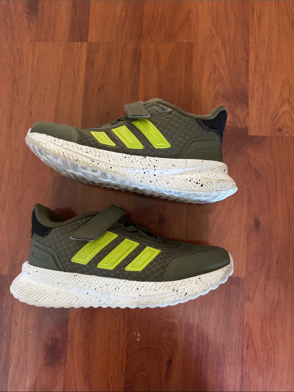 adidas Kids Olive Green Sneakers with Neon Yellow Stripes